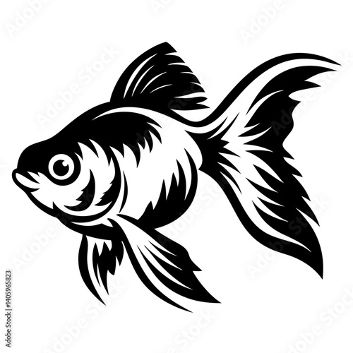 Stylized Black and White Goldfish Illustration Aquatic Animal Design Fish Art Graphic