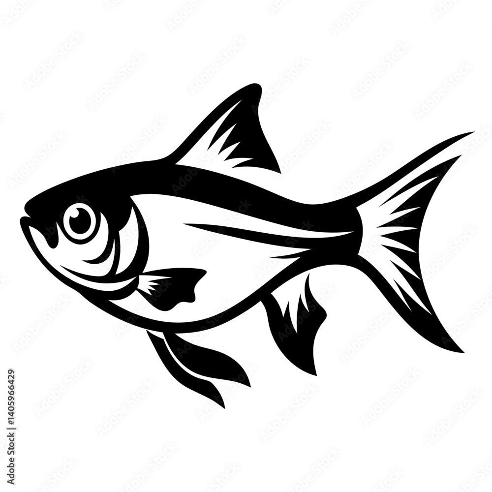Fototapeta premium Stylized Black and White Fish Illustration Aquatic Animal Design Graphic Art