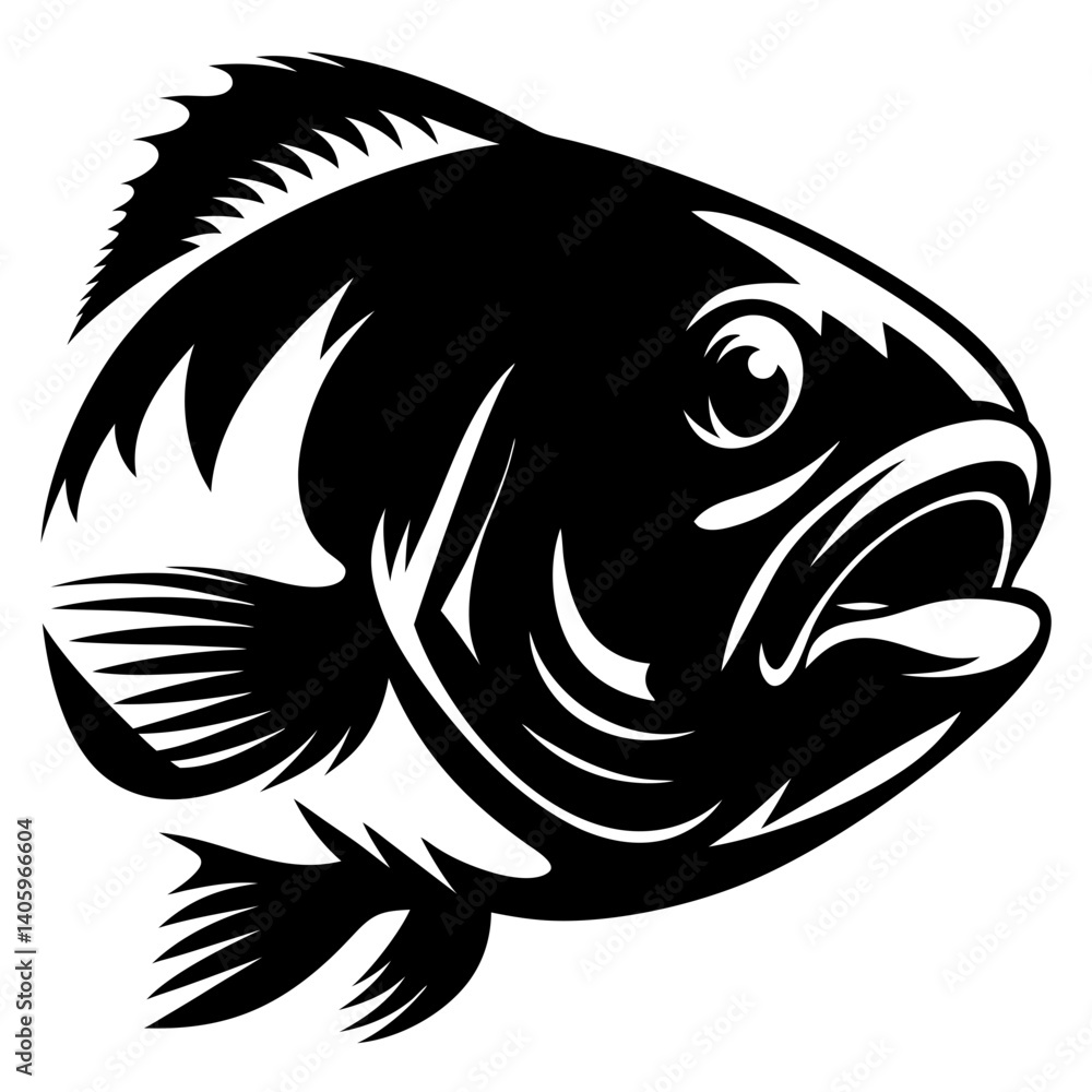 A Powerful Black and White Illustration of a Largemouth Bass Fish A Powerful Black and White Illustration of a Largemouth Bass Fish