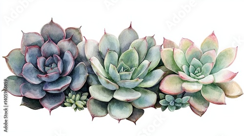 Vibrant Succulent Watercolor Cluster Painting on White Background
