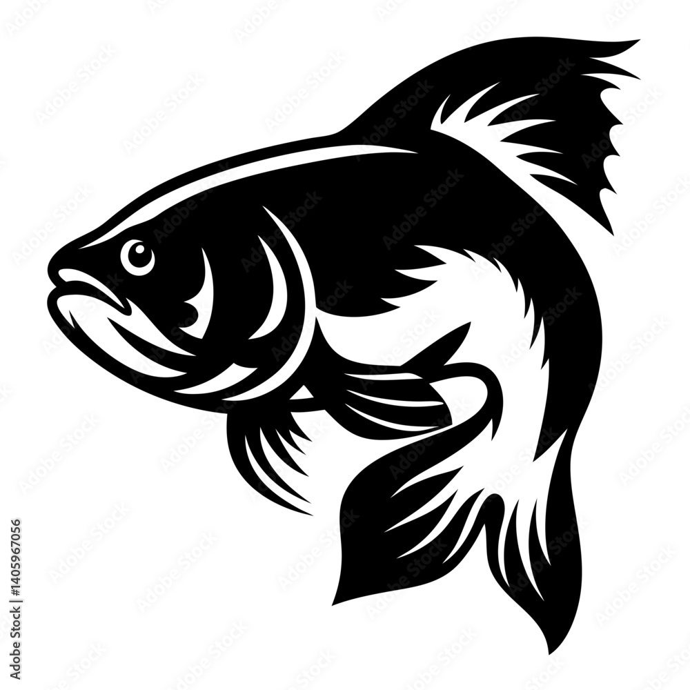 A Striking Black and White Illustration of a Leaping Fish with Intricate Details A Striking Black and White Illustration of a Leaping Fish with Intricate Details