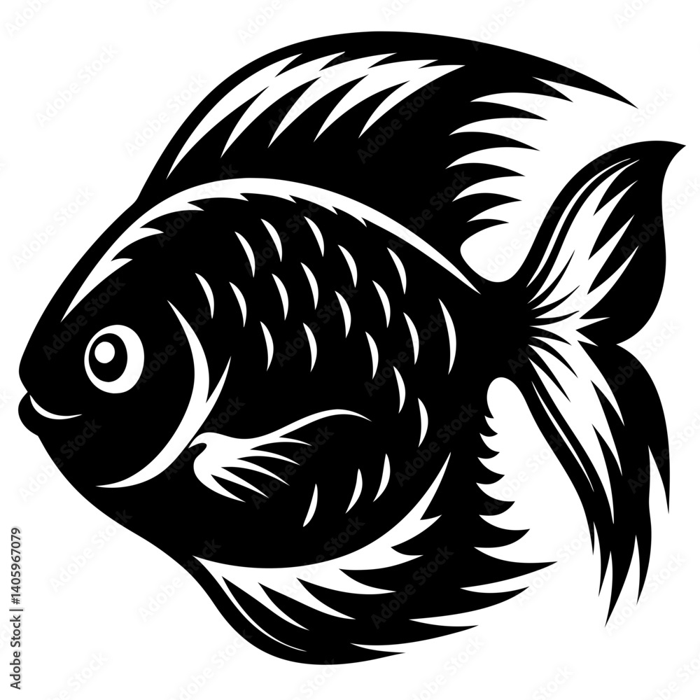 Obraz premium Stylized Black and White Fish Illustration Aquatic Animal Design Graphic Art