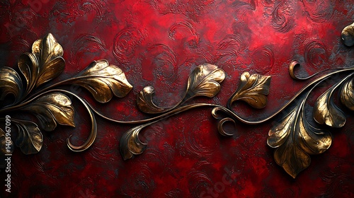 Lavish embossed leaf design glowing red high resolution image