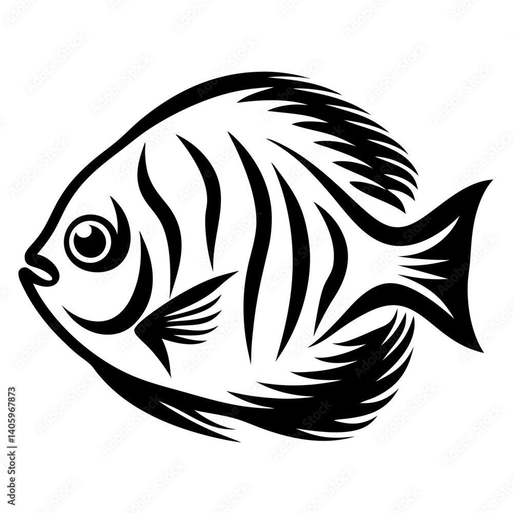 Stylized Black and White Fish Illustration Aquatic Animal Design Graphic Art Stylized Black and White Fish Illustration Aquatic Animal Design Graphic Art