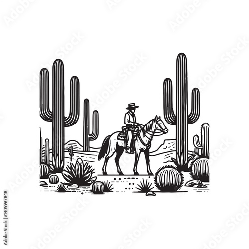 Wild West Scene with Cowboy and Saloon at Dusk