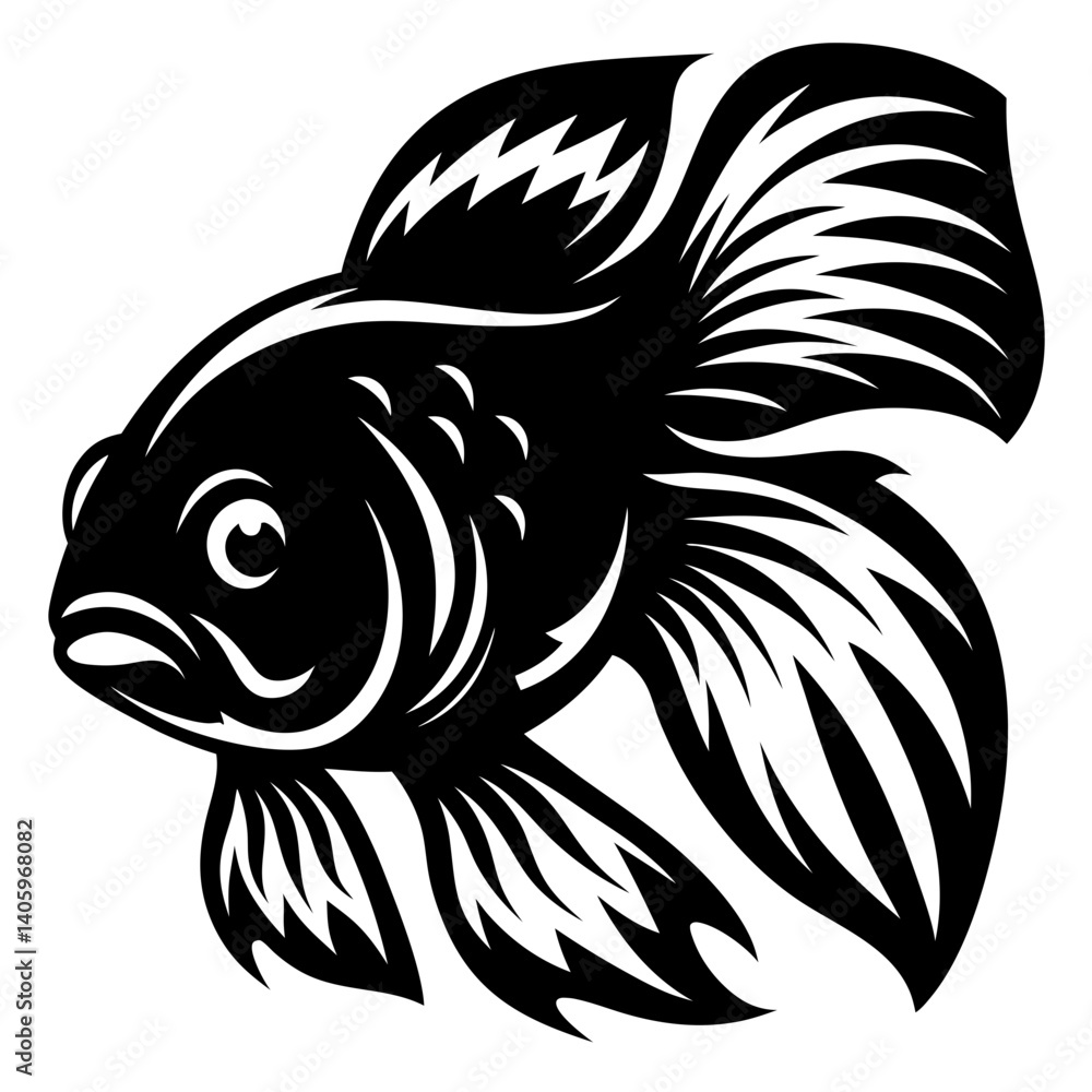 Obraz premium Black Moor Goldfish Aquatic Animal Illustration Vector Graphic Design
