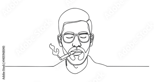 Minimalistic line drawing of a man with glasses smoking a cigar  