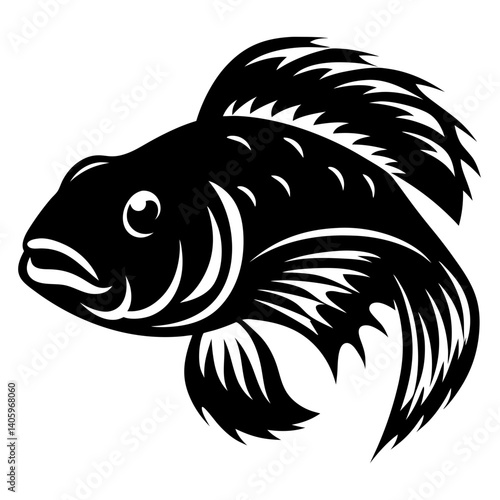 Stylized Black and White Fish Illustration Aquatic Animal Design Graphic Art