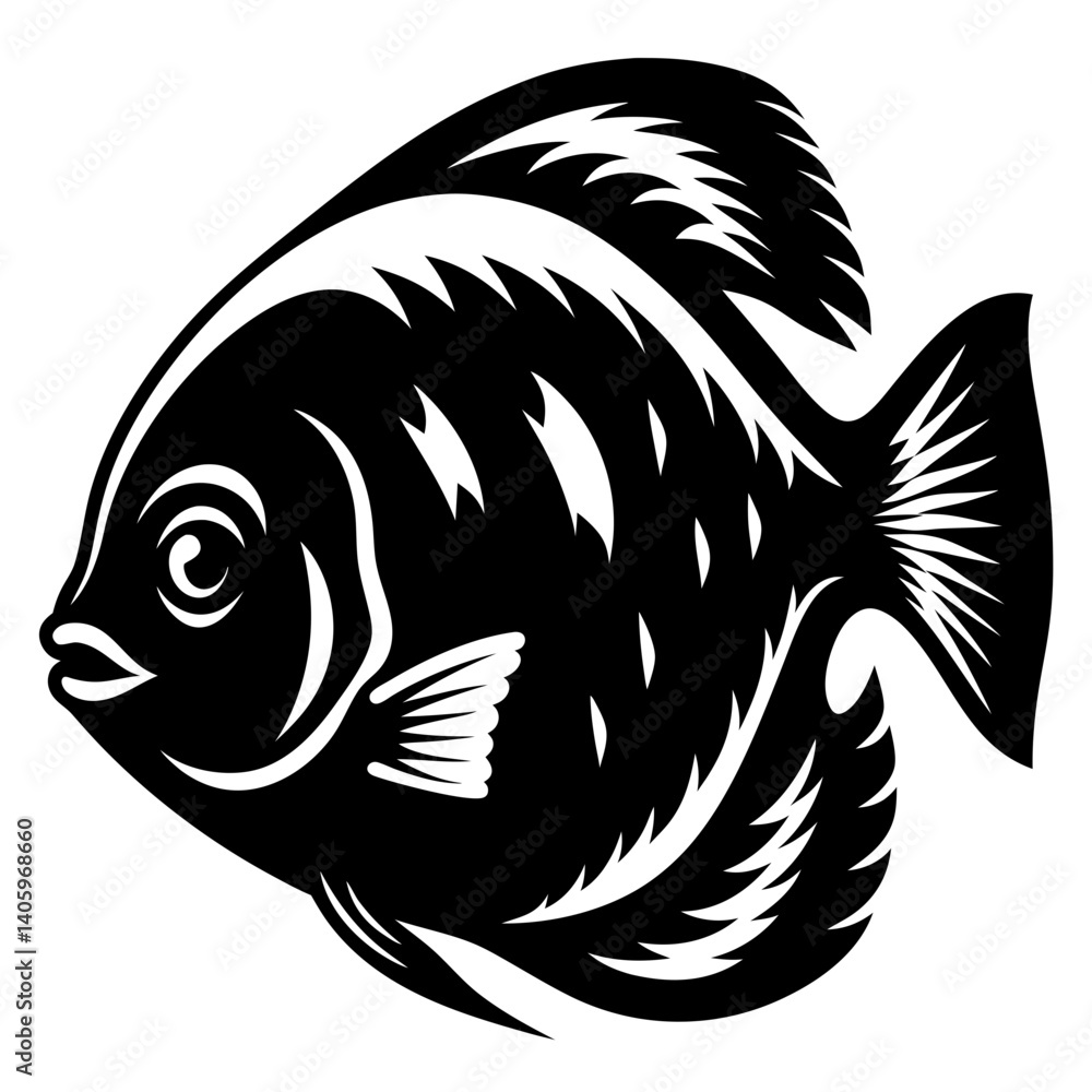 Obraz premium Stylized Black and White Fish Illustration Angelfish Aquatic Animal Design Graphic Art