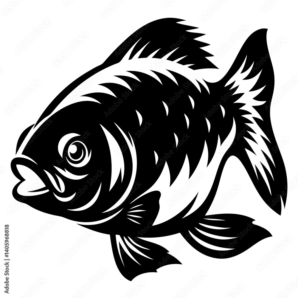 Fototapeta premium Stylized Black and White Illustration of a Fish with Open Mouth