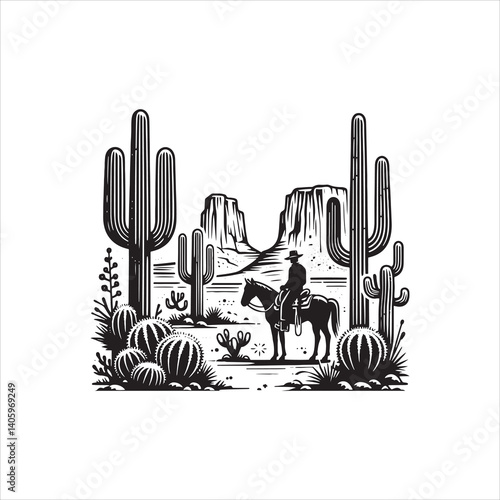 Wild West Scene with Cowboy and Saloon at Dusk