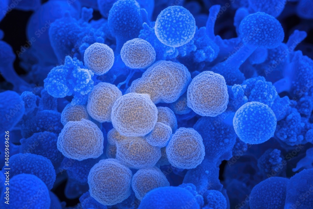 Close-up View of Stem Cells Under Microscope Revealing Intricate Details and Structures