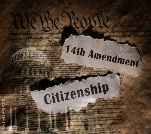 Foto Citizenship and 14th Amendment newspaper headlines on the US Constitution -  imm