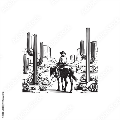 Wild West Scene with Cowboy and Saloon at Dusk