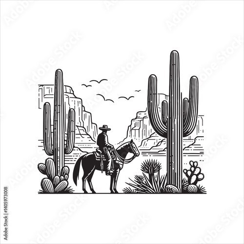 Wild West Scene with Cowboy and Saloon at Dusk