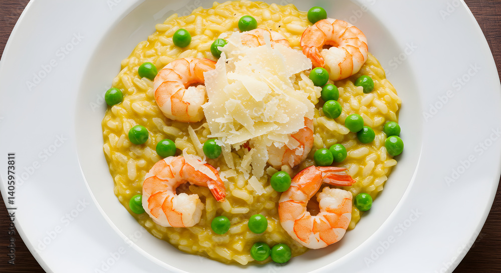 Delicious Shrimp Risotto with Green Peas and Parmesan Cheese Delicious Shrimp Risotto with Green Peas and Parmesan Cheese