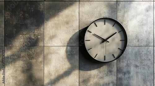 Wallpaper Mural shot a sleek, minimalist clock on a textured tiled wall, ideal for modern interior design and time-related projects Torontodigital.ca