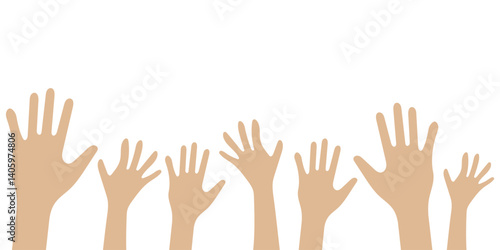hands silhouettes, Raised hands vector silhouettes. hand icon. crowd hand sign.