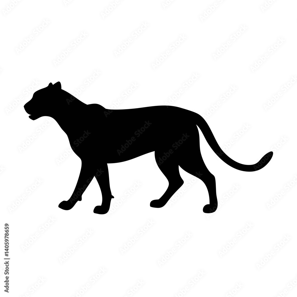 Obraz premium Black panther silhouette vector illustration of walking cat feline predator animal design graphic
