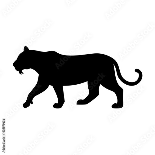Black silhouette of a saber tooth tiger walking prehistoric animal illustration vector image