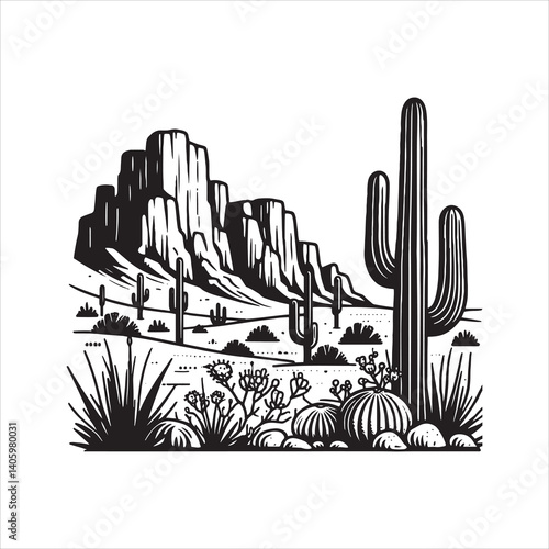 Title: Classic American Western Desert with Cactus