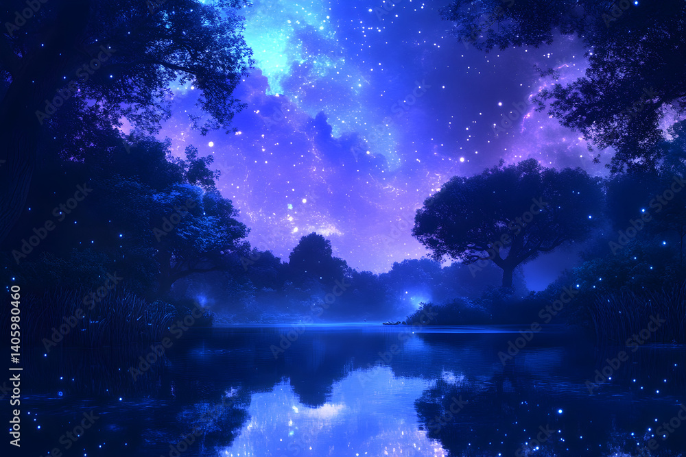 Fototapeta premium Whispering Twilight: Embracing the Enchantment Beneath an Indigo Sky