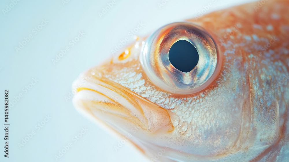 Head and eyes of tilapia fish close-up on white background