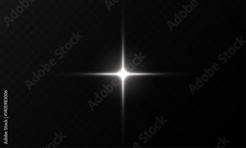 Bright glare set on transparent background, vector realistic neon star, spotlight reflection, magic flash, bright ray of hope, star explosion.