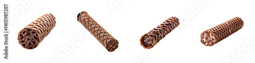 Set of Chocolate Wafer Rolls with Cream Filling isolated on transparent background
