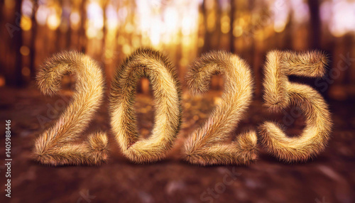 Obraz na płótnie Jesień 2025 rok. złoty puszysty napis w salonie