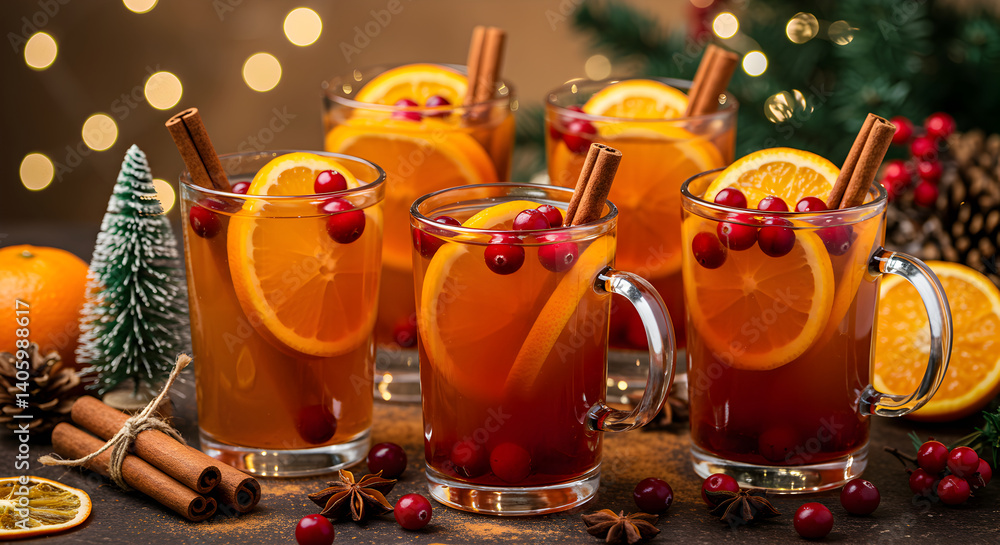 Fototapeta premium Festive Holiday Drinks: Cranberry Orange Cinnamon Winter Warmth