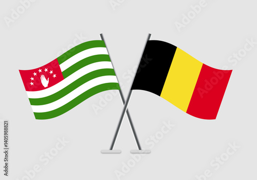 Abkhazia and Belgium vector flags with 2D effect and curved shapes