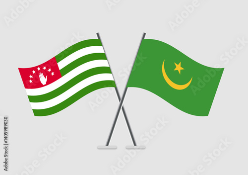 Abkhazia and Mauritania vector flags illustrated with realistic sway