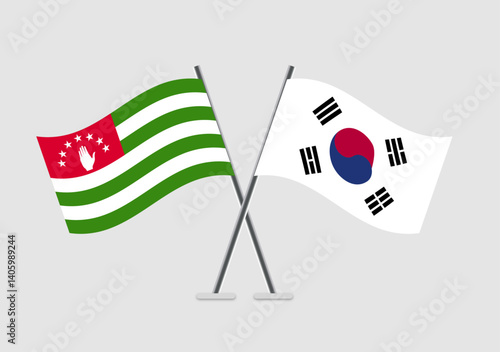 Abkhazia and South Korea vector flags on display for event design