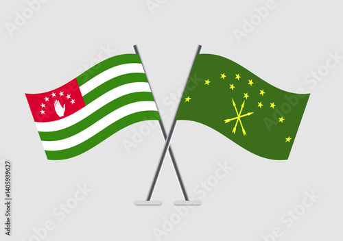 Abkhazia and Adygea vector flags illustration with waving cloth effect