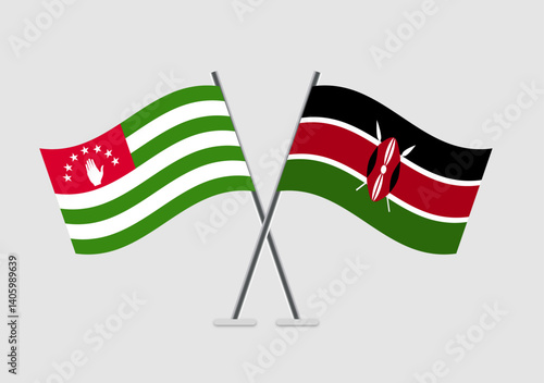 Abkhazia and Kenya vector flags with clean background and shadow