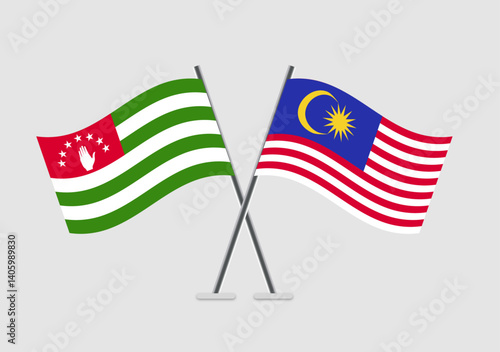 Abkhazia and Malaysia vector flags with realistic flag motion