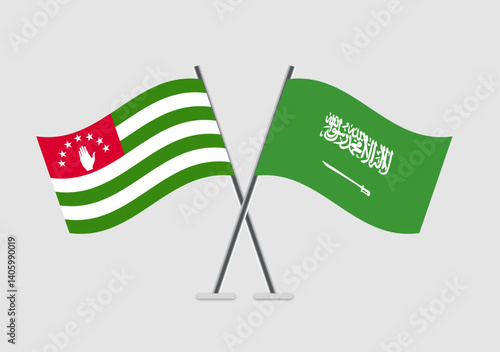Abkhazia and Saudi Arabia vector flags paired in concept of agreement
