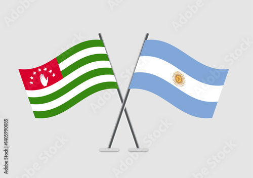 Abkhazia and Argentina vector flags with elegant waving animation effect