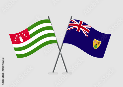 Abkhazia and Turks and Caicos Islands vector flags graphic concept for duality