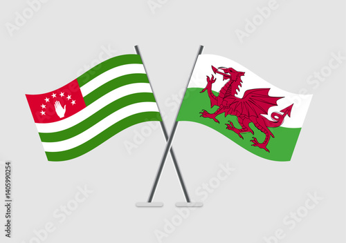 Abkhazia and Wales vector flags aligned in dual display format
