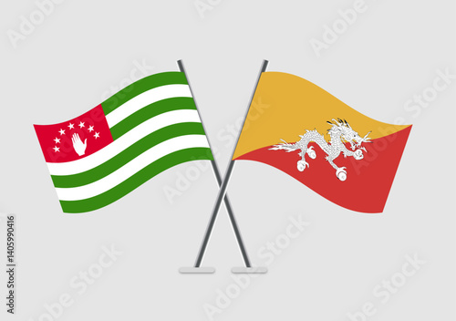 Abkhazia and Bhutan vector flags arranged in mirrored cross style