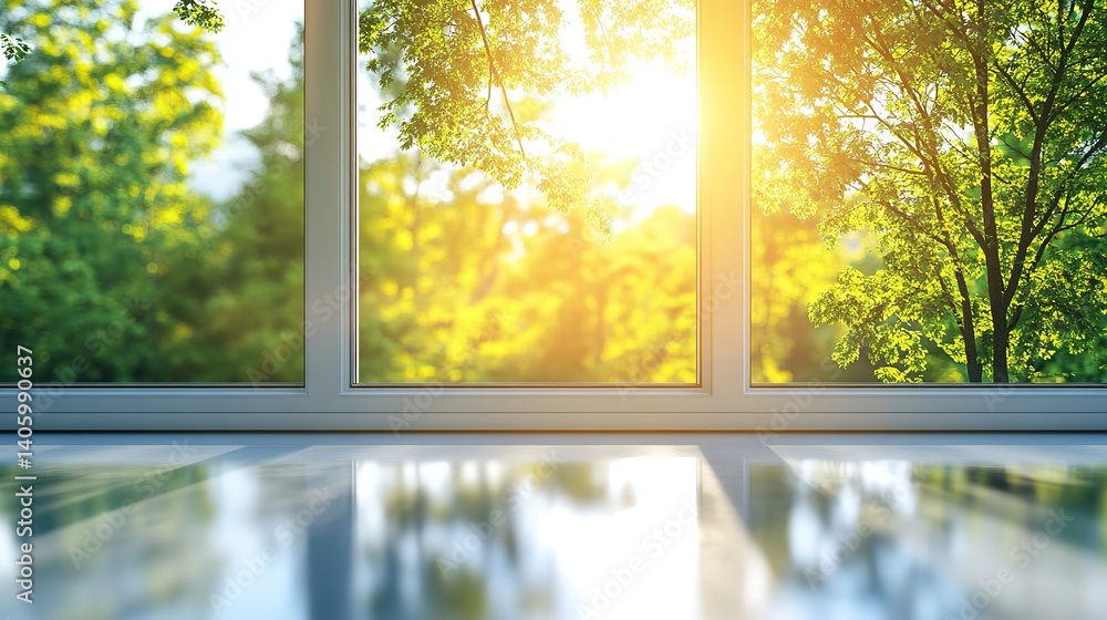 Naklejka premium Morning Light Through Glass, Soft Reflections, Minimal Serenity