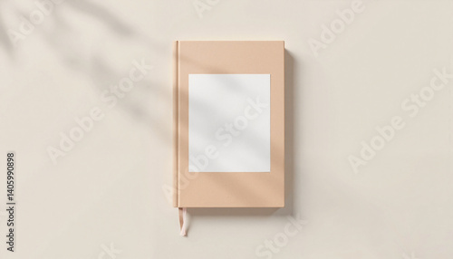 Minimalistic peach notebook with blank cover on neutral background  