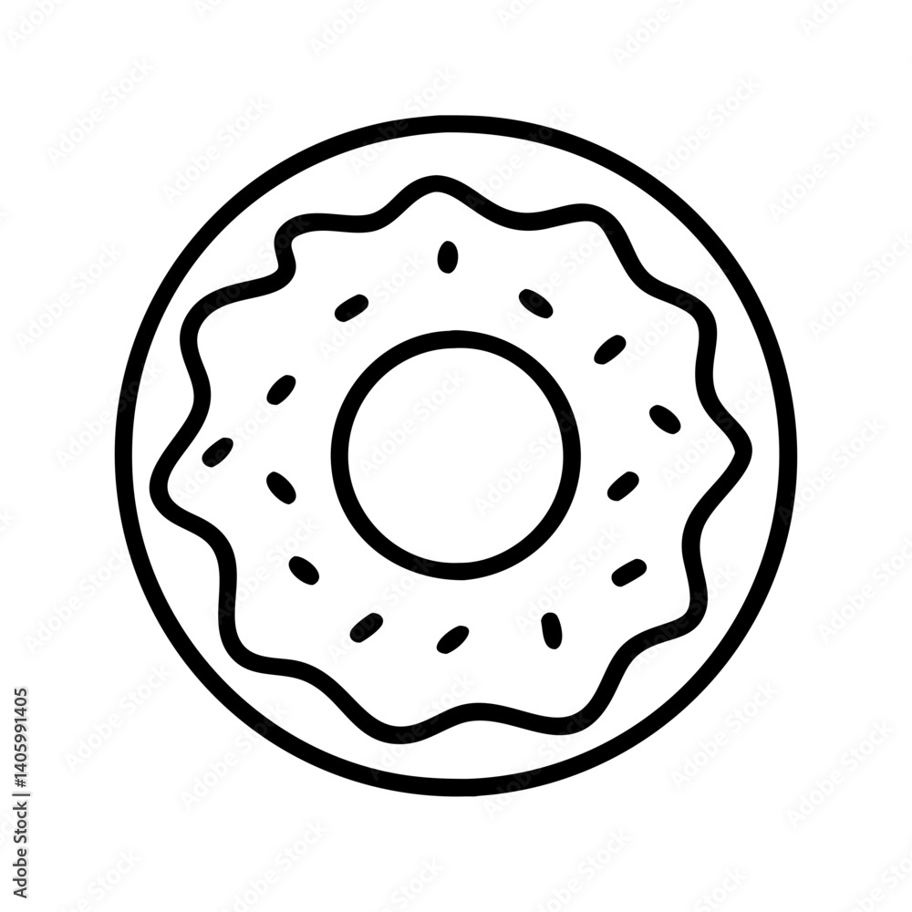 Donut vector illustration, sweet dessert, bakery item, donut with sprinkles, outline drawing Donut vector illustration, sweet dessert, bakery item, donut with sprinkles, outline drawing