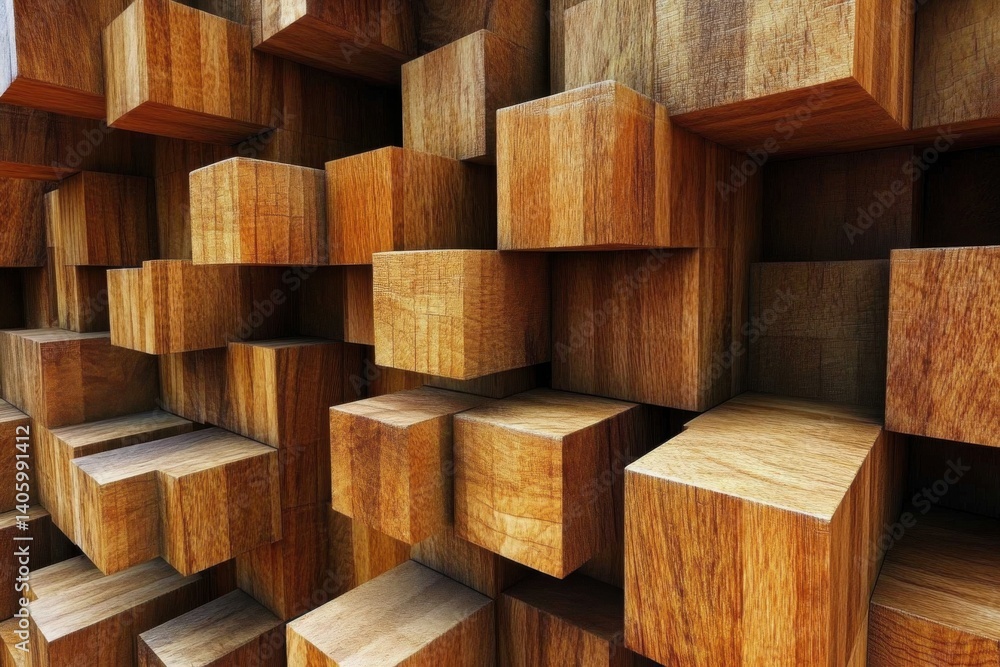Minimalist abstract layered wood cubes art for modern design projects Minimalist abstract layered wood cubes art for modern design projects
