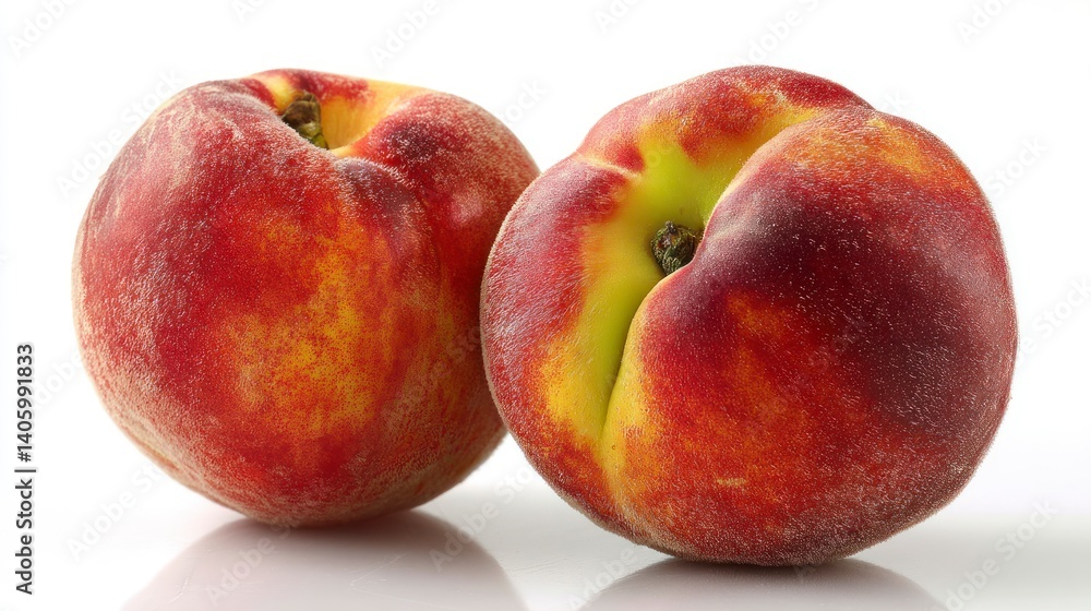 Two Ripe Peaches Closeup on White Background Two Ripe Peaches Closeup on White Background