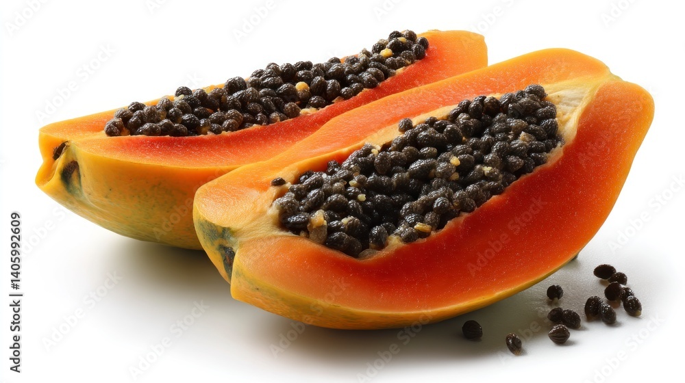 Sliced Papaya with Seeds Isolated on White Background Sliced Papaya with Seeds Isolated on White Background