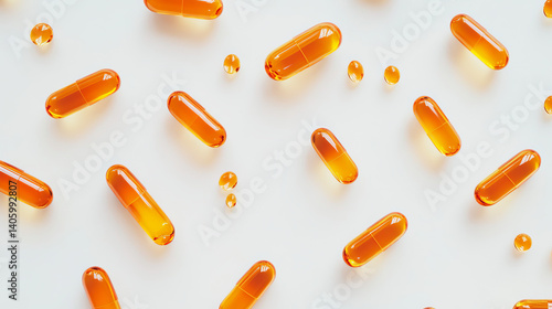 Obraz na płótnie orange medical capsules with oil or medicine on white background w salonie