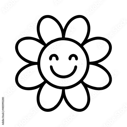 Cute flower drawing simple easy outline vector illustration for kids coloring page design idea